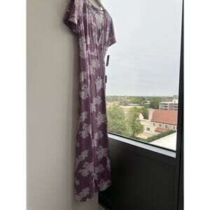 Lulus Wrap Maxi Dress Purple White Floral Crinkle Tie Waist V-Neck M